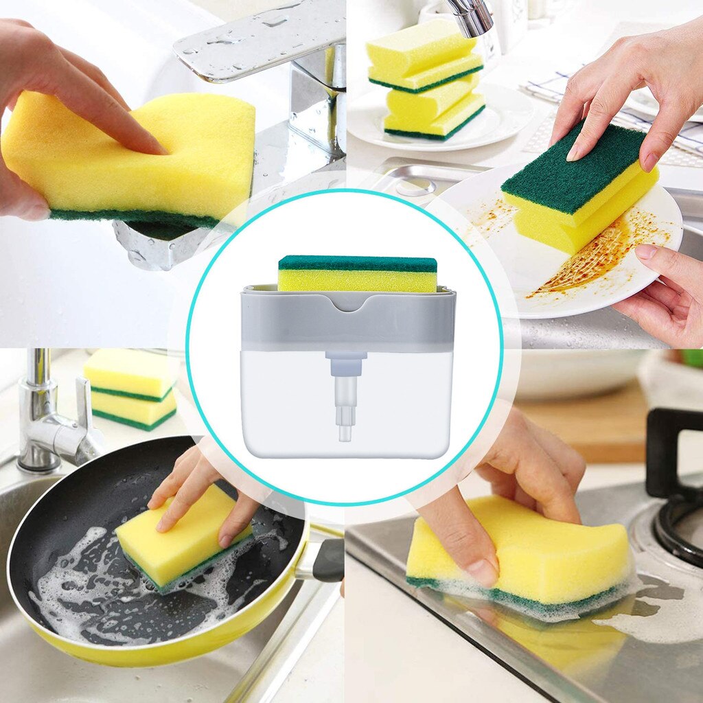 2-in-1 Sponge Rack Soap Dispenser Soap Press Sponge Caddy Bathroom Kitchen Organizer Household Cleaning Accessories Tools #25