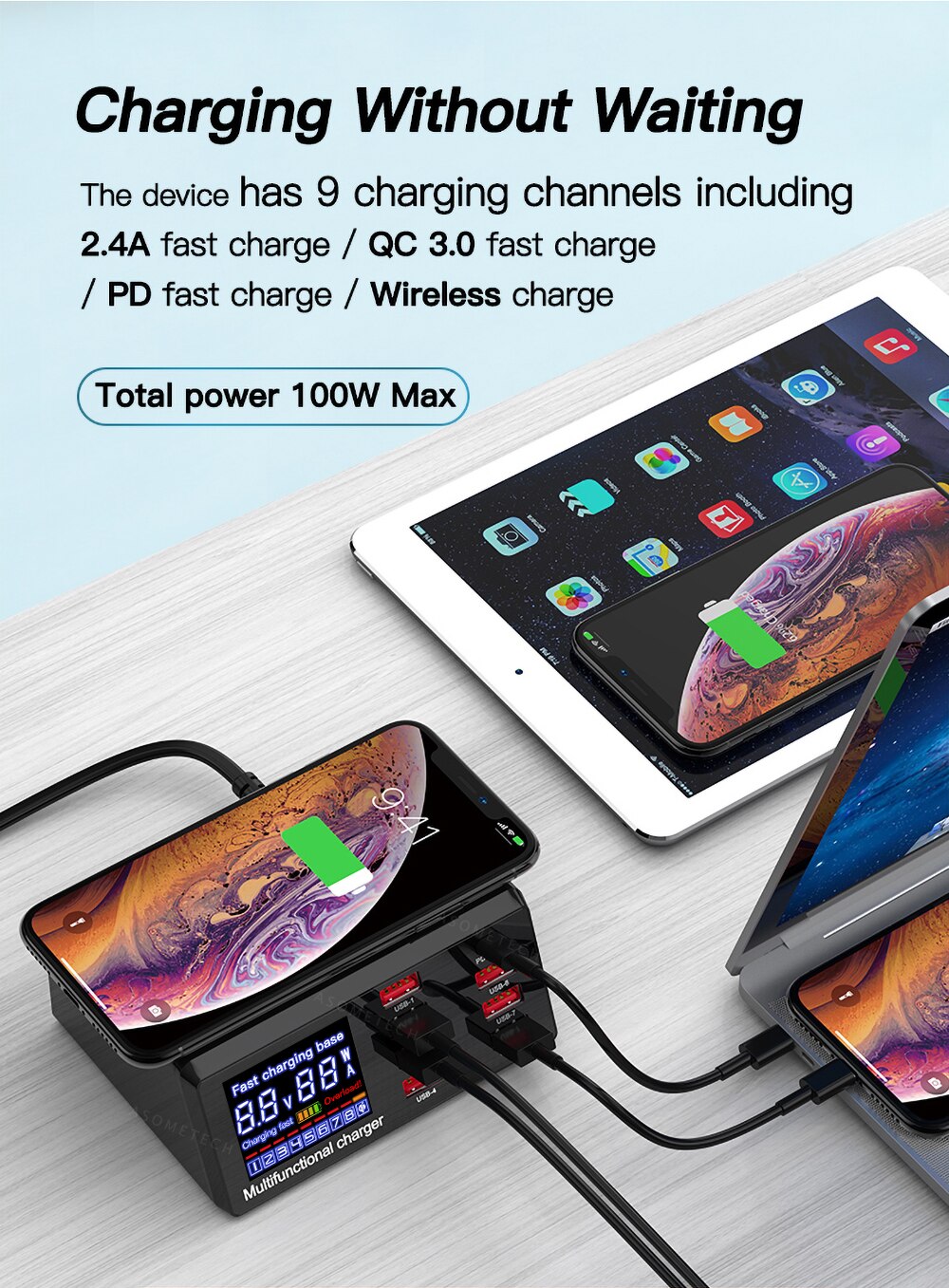 100W 8 Ports USB Charger Quick Charge 3.0 Adapter HUB Wireless Charger Charging Station PD Fast Charger For iPhone 11 Samsung 100W 8 Ports USB Charger Quick Charge 3.0 Adapter HUB Wireless Charger Charging Station PD Fast Charger For iPhone 11 Samsung