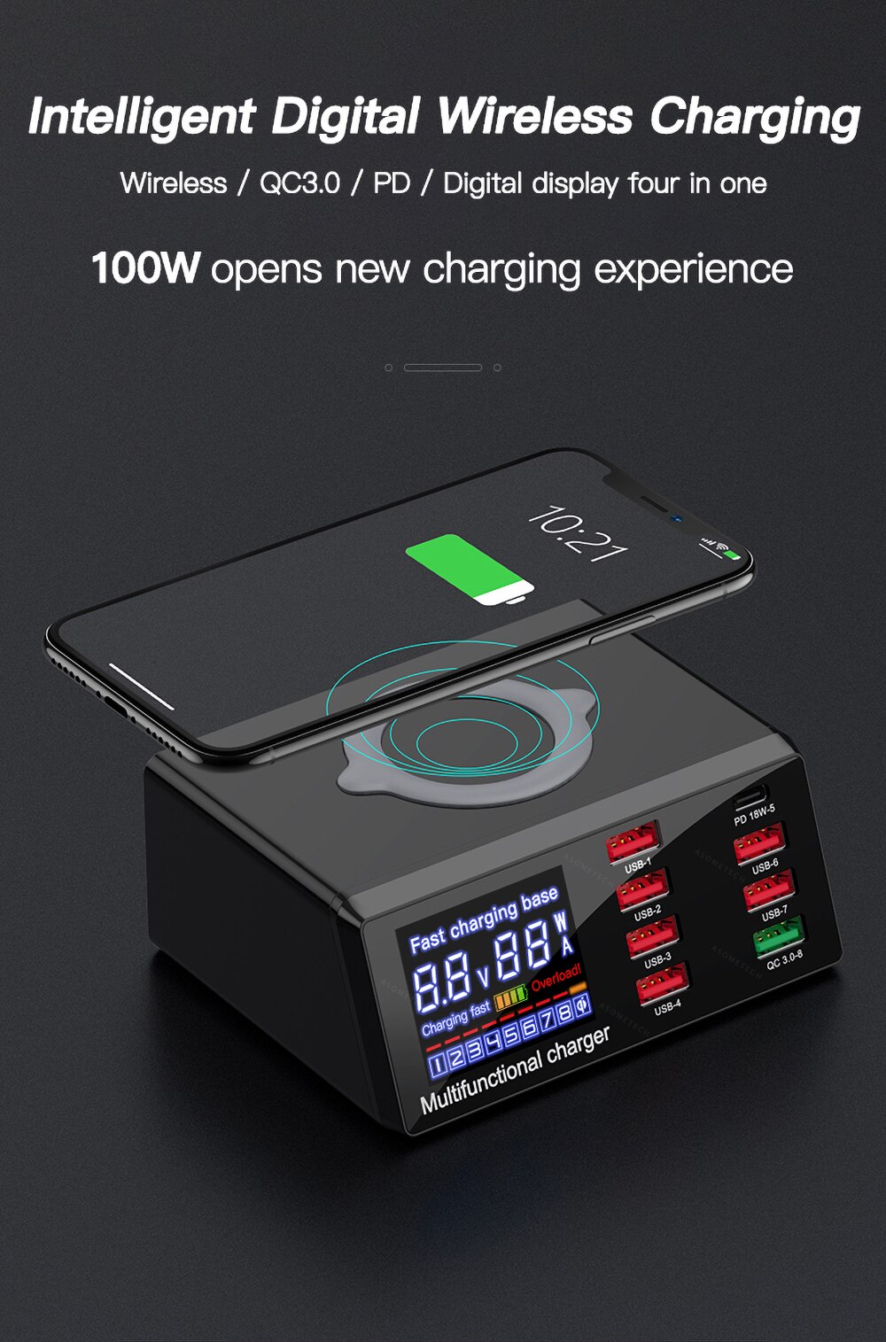 100W 8 Ports USB Charger Quick Charge 3.0 Adapter HUB Wireless Charger Charging Station PD Fast Charger For iPhone 11 Samsung 100W 8 Ports USB Charger Quick Charge 3.0 Adapter HUB Wireless Charger Charging Station PD Fast Charger For iPhone 11 Samsung