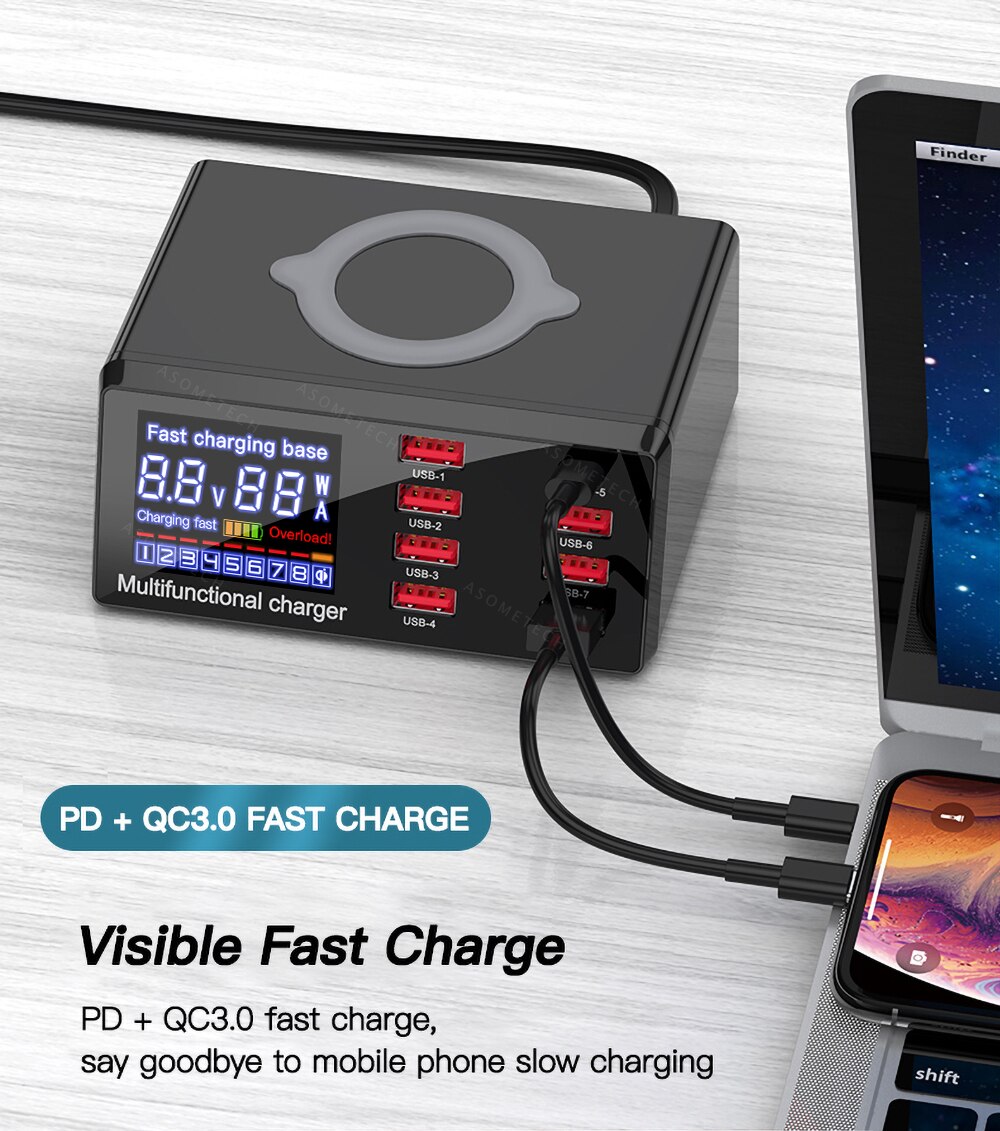 100W 8 Ports USB Charger Quick Charge 3.0 Adapter HUB Wireless Charger Charging Station PD Fast Charger For iPhone 11 Samsung 100W 8 Ports USB Charger Quick Charge 3.0 Adapter HUB Wireless Charger Charging Station PD Fast Charger For iPhone 11 Samsung