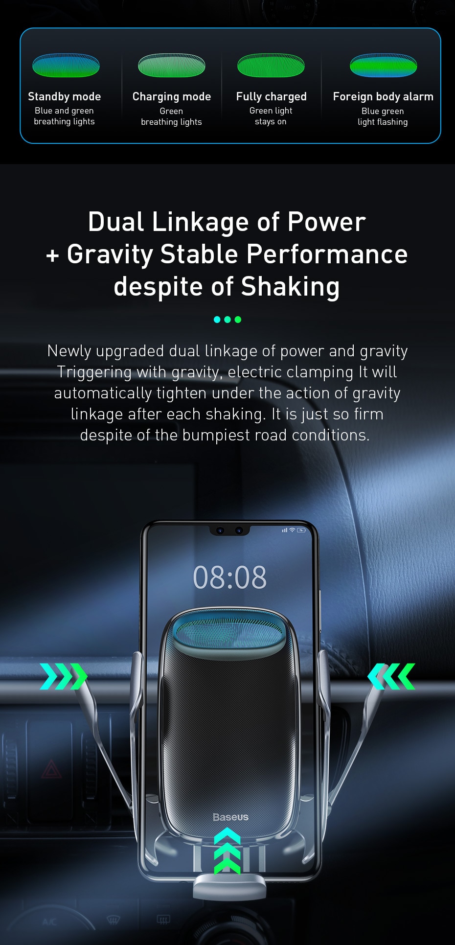 Baseus 15W Qi Wireless Car Charger For iPhone 11 Fast Car Wireless Charging Holder For Samsung S20 Xiaomi Mi 9 Induction Charger