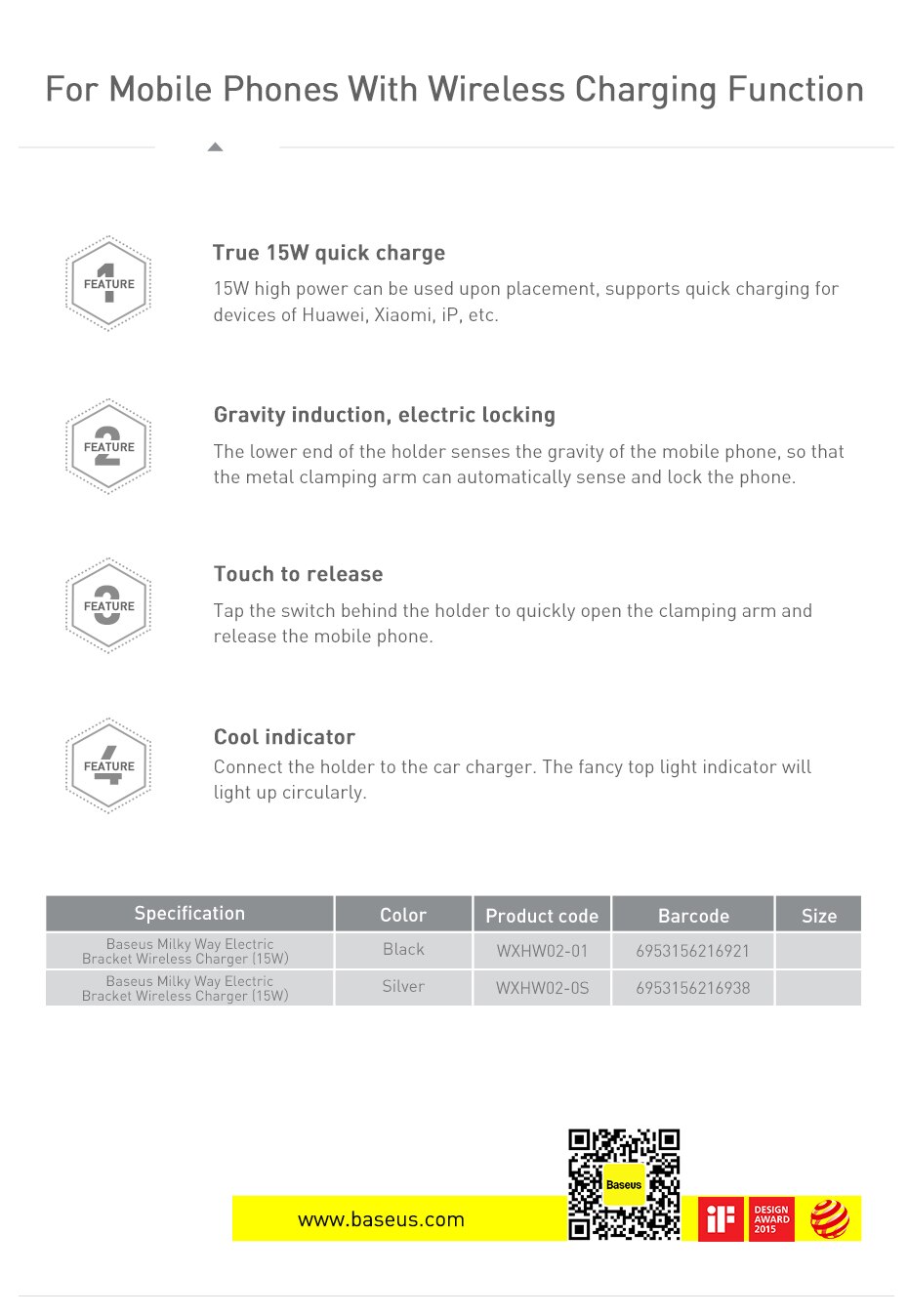 Baseus 15W Qi Wireless Car Charger For iPhone 11 Fast Car Wireless Charging Holder For Samsung S20 Xiaomi Mi 9 Induction Charger