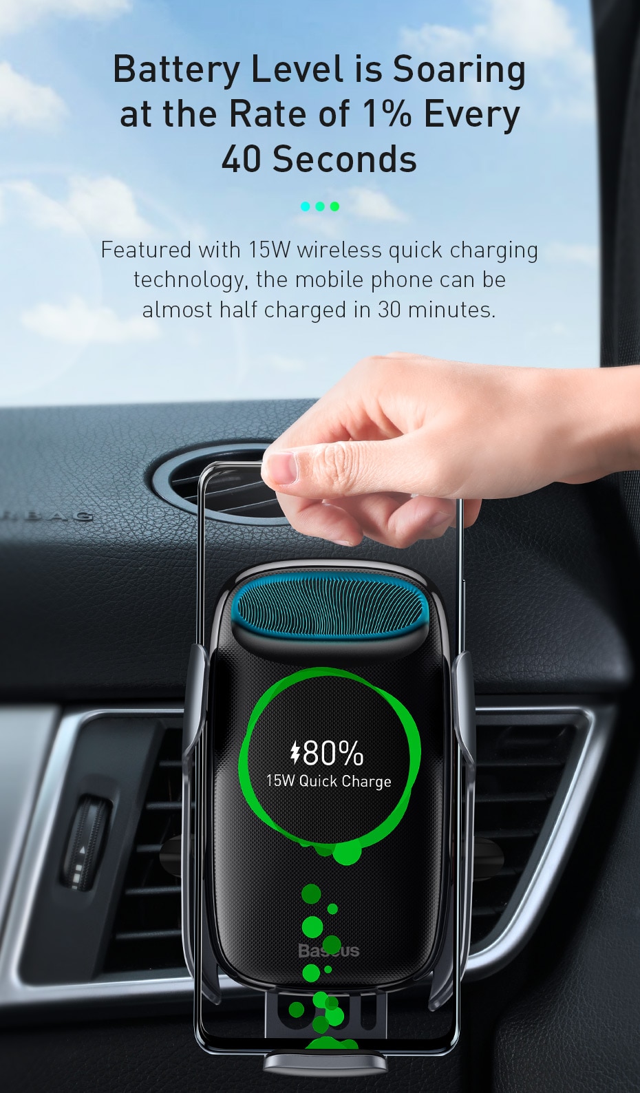 Baseus 15W Qi Wireless Car Charger For iPhone 11 Fast Car Wireless Charging Holder For Samsung S20 Xiaomi Mi 9 Induction Charger