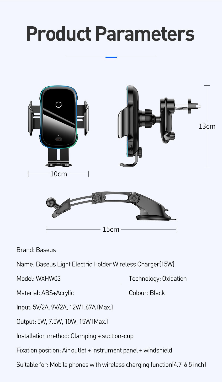 Baseus Qi Car Wireless Charger for iPhone 11 Samsung Xiaomi 15W Induction Car Mount Fast Wireless Charging with Car Phone Holder Baseus Qi Car Wireless Charger for iPhone 11 Samsung Xiaomi 15W Induction Car Mount Fast Wireless Charging with Car Phone Holder