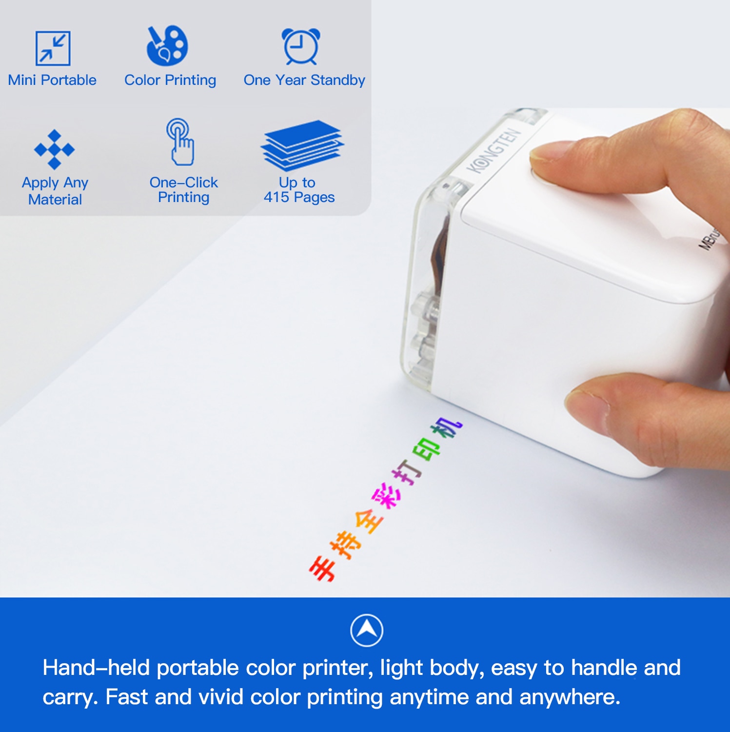 MBrush Handheld Printer Portable Mini Inkjet Printer Color Barcode Printer 1200dpi with Ink Cartridge APP for Customized Text