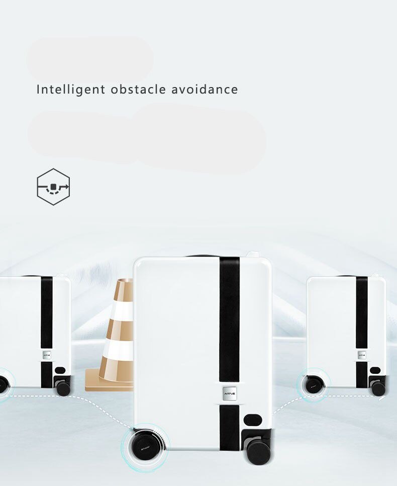 Ride-On and Self-Follow Smart Luggage with Obstacle Avoidance Multi-function electric Riding Trolley Intelligent Carry on Robot