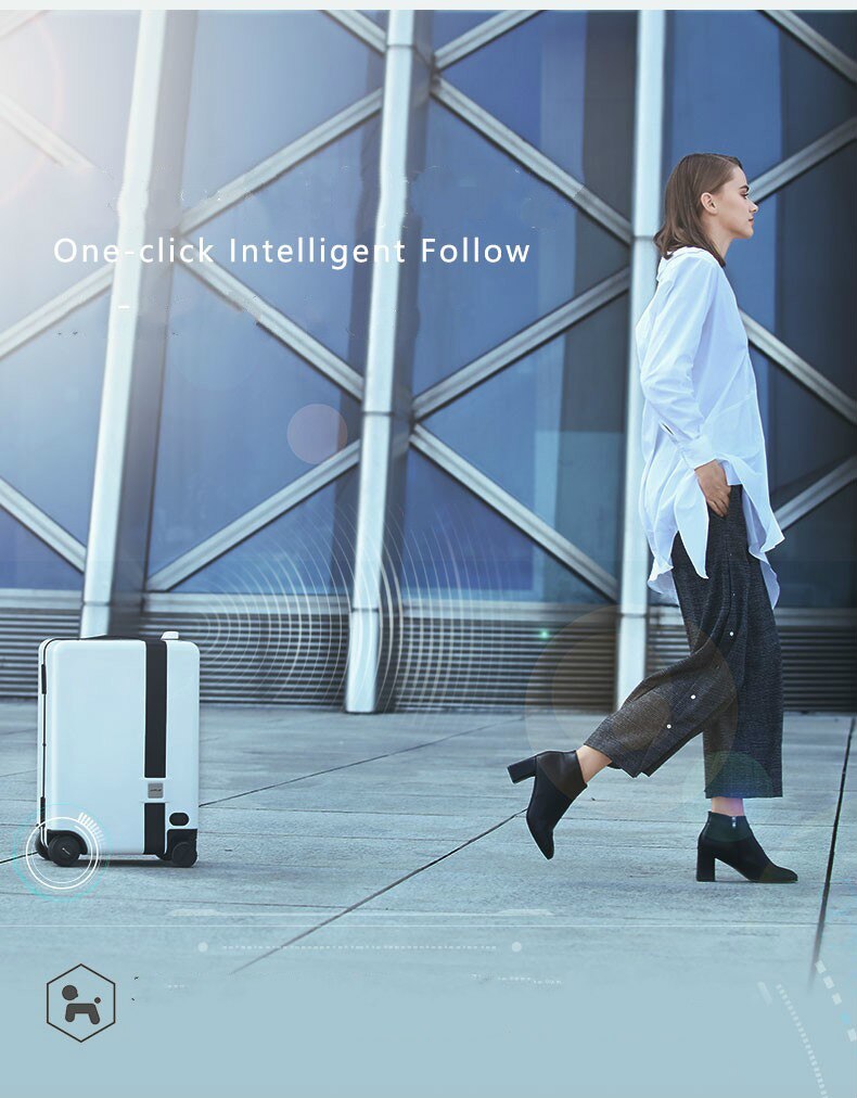 Ride-On and Self-Follow Smart Luggage with Obstacle Avoidance Multi-function electric Riding Trolley Intelligent Carry on Robot