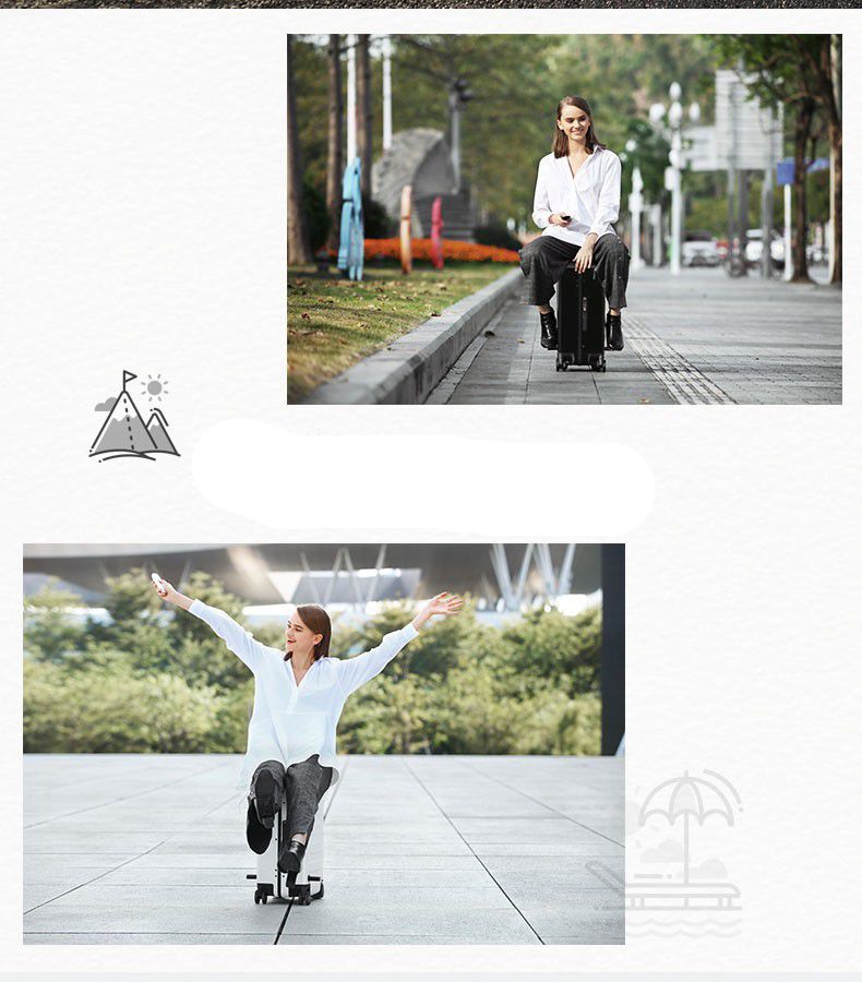 Ride-On and Self-Follow Smart Luggage with Obstacle Avoidance Multi-function electric Riding Trolley Intelligent Carry on Robot