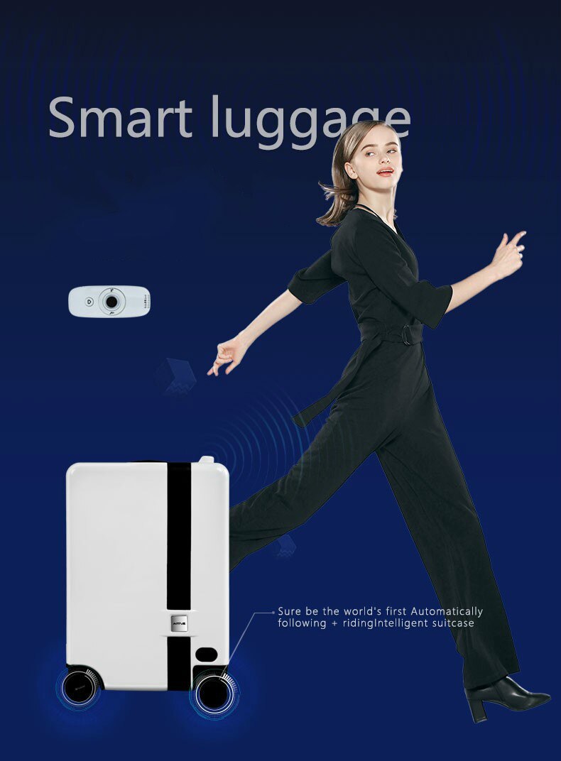 Ride-On and Self-Follow Smart Luggage with Obstacle Avoidance Multi-function electric Riding Trolley Intelligent Carry on Robot